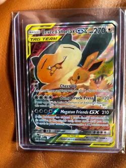 Pokemon TCG Eevee & Snorlax GX SM169 TAG TEAM GX Promo Full Art Holo - Image 1
