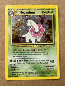 Pokemon TCG Neo Genesis Meganium 10/111 Holo Rare Unlimited 100 HP Eng 2000 - Image 1