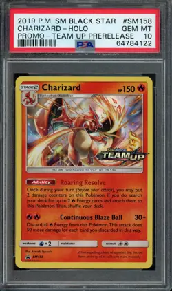 Pokemon Charizard Holo 2019 S&M Team Up Prerelease Black Star Promo SM158 PSA 10 - Image 1