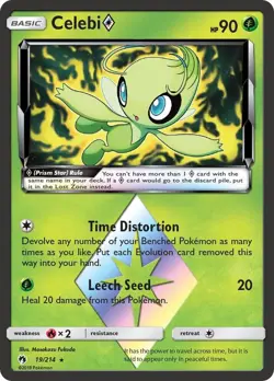 Pokemon TCG SM Lost Thunder 19/214 Celebi Prism Star Rare Card - Image 1