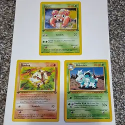 1st Edition Pokemon TCG Base Set Paras & Mankey 1999 Cards Lot (2) English - Image 1
