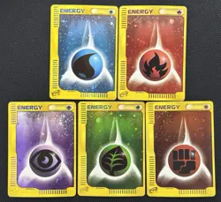 Pokemon Card Holo Japan E Series Fire Water Grass Dark Fighting Energy 5 Set - Image 1