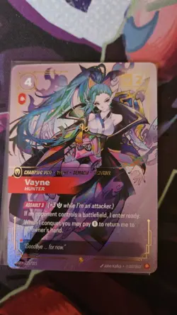 Riftbound LoL tcg Vayne Hunter Champion Unit Overnumbered Foil Card 223/221 - Image 1