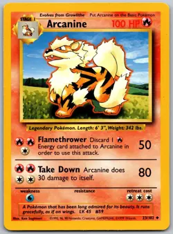 1999 Pokemon Base Set Unlimited Arcanine 23/102 Uncommon DMG - Image 1