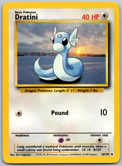 1999 Pokemon Base Set Unlimited Dratini 26/102 Uncommon NM - Image 1