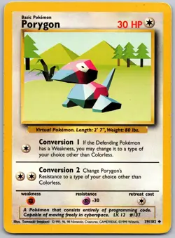1999 Pokemon Base Set Unlimited Porygon 39/102 Uncommon HP - Image 1