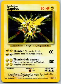 1999 Pokemon Base Set Unlimited Zapdos 16/102 Holo Rare DMG - Image 1