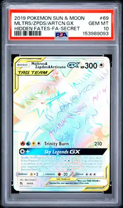 POKEMON SUN & MOON HIDDEN FATES FULL ART/MOLTRES & ZAPDOS & ARTICUNO GX PSA 10 - Image 1