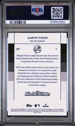 2024 Topps Black & White Purple 18/25 Aaron Judge #7 PSA 10 GEM MT - Image 2