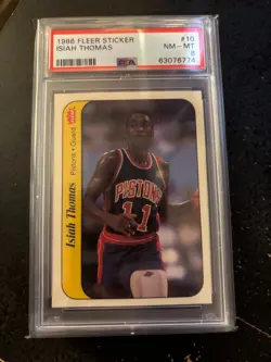 1986-87 Fleer Basketball - Sticker #10 - Isiah Thomas - PSA 8 NM-MT - HOF Rookie - Image 1