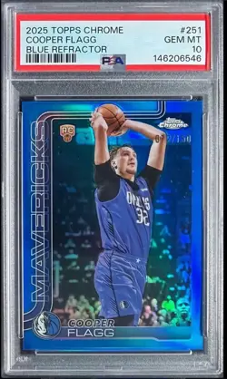 2025-26 Topps Chrome #251 Cooper Flagg /150 True Blue Rookie RC Refractor PSA 10 - Image 1