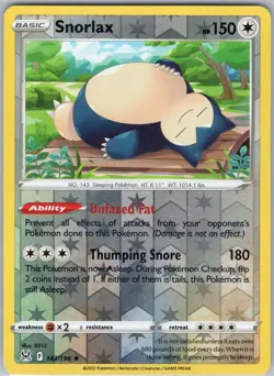 Snorlax 143/196 Rare Lost Origin Pokemon Reverse Holo LP 313 - Image 1