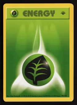 Pokemon Card - Grass Energy Base Set (Shadowless) 99/102 Common 1st Edition - Image 1