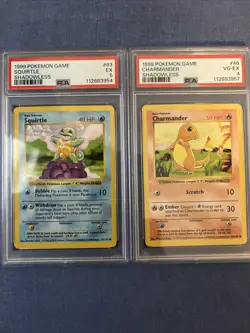 1999 Pokemon Base Set Shadowless Squirtle PSA 5 And Shadowless Charmander PSA 4 - Image 1
