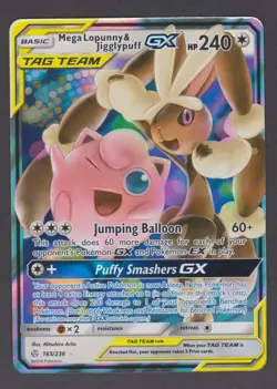 Mega Lopunny & Jigglypuff GX 165/236 - SM Cosmic Eclipse Tag Team Pokemon Card - Image 1