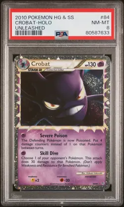 CROBAT HOLO 84/123 HEARTGOLD & SOULSILVER UNLEASHED POKEMON PSA 8 - Image 1