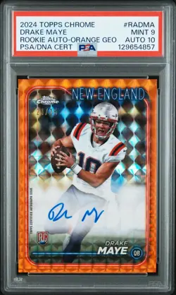 2024 Topps Chrome - Drake Maye RC Auto Orange Geometric /25 PSA 9 Auto 10 - Image 1