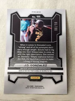 J.D. Gonzalez, Padres/Rays, 2024 Panini Prizm Gold #'d/10 #111🇬 - Image 3