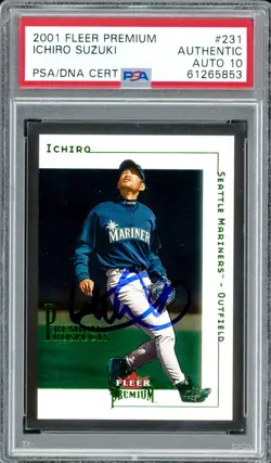 Ichiro Suzuki Auto 2001 Fleer Premium RC 231 Mariners Sig 10 #1816/1999 PSA/DNA - Image 1