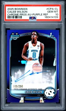 2025-26 Bowman Caleb Wilson 1st Chrome True Purple Refractor Auto /250 - PSA 10 - Image 1