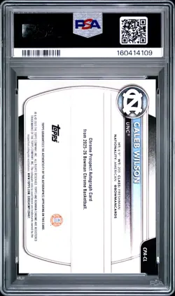 2025-26 Bowman Caleb Wilson 1st Chrome True Purple Refractor Auto /250 - PSA 10 - Image 2