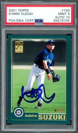 Ichiro Suzuki Signed 2001 Topps RC #726 Mariners PSA 9 Auto GM 10 PSA/DNA - Image 1