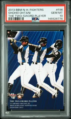 2013 BBM HOKKAIDO NIPPON HAM FIGHTERS THE TWO-SWORD PLAYER SHOHEI OHTANI PSA 10 - Image 1