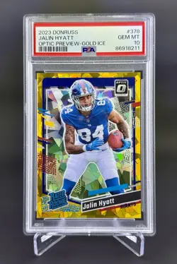 2023 Donruss Jalin Hyatt Optic Preview Rated Rookie Gold Ice /10 Giants PSA 10 - Image 1