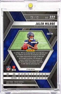 2025 Panini Mosaic: Jalen Milroe Gold Disco No Huddle RC /10 Seahawks No. 322 - Image 2