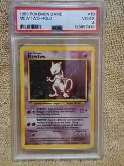 1999 Pokemon Game MEWTWO-Holo #10 - VG-EX - PSA 4 - Image 1