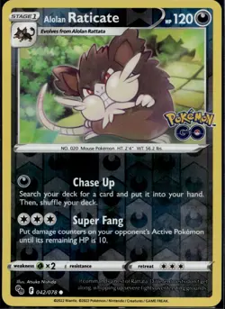 Alolan Raticate Reverse Holo 042/078 Pokemon GO Common NM - Image 1