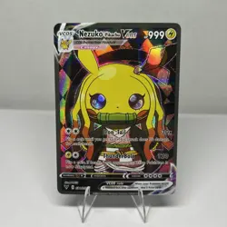 Pokemon TCG Nezuko Poncho Pikachu VCOS Cosplay Custom Full Art Shiny Holo Card - Image 1