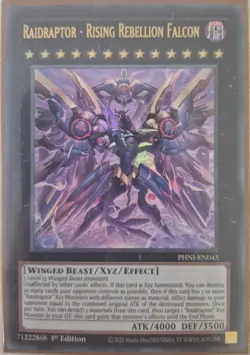 YuGiOh Raidraptor - Rising Rebellion Falcon Ultra Rare 1st Edition PHNI-EN045 - Image 1