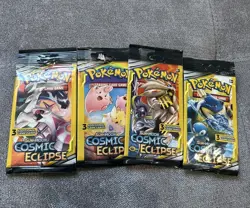POKEMON Sun & Moon COSMIC ECLIPSE 3 Card Mini Booster Pack -4 Packs Art Set 2019 - Image 1