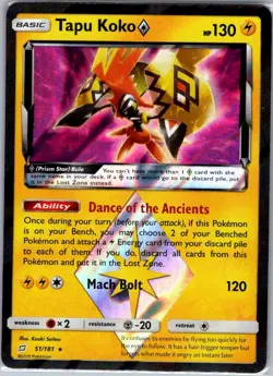 Tapu Koko Prism Star 51/181 SM - Team Up - Pokemon Card - NM - Image 1