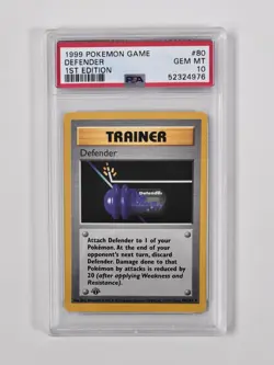 PSA 10 1st Edition Shadowless Base Set Defender 80/102 Pokemon TCG - Image 1