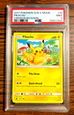 Pikachu Non-Holo Common #30|PSA MINT 9|2017 SM Crimson Invasion|Pokemon TCG - Image 1