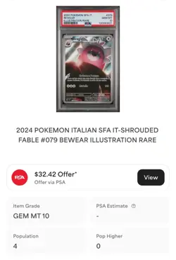 POKEMON PSA 10 BEWEAR ILLUSTRATION RARE 079/064 SHROUDED FABLE ITALIANO POP 4!🌍 - Image 4