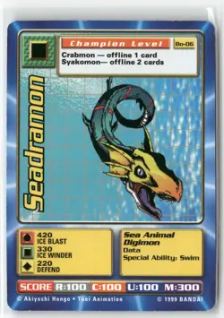 1999 Bandai Digimon Vintage Card - Seadramon #BO-06 Champion Level - Image 1