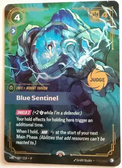 Blue Sentinel Judge Stamped - Riftbound Promotional Card - English - Unleashed - Image 1