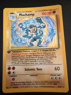 Pokemon Vintage Card Machamp 8/102 1st Edition Rare Holo Base Set WOTC HP - Image 1