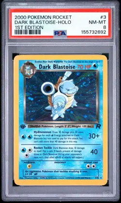 2000 Pokemon Dark Blastoise 3/82 Team Rocket Holo 1st Edition PSA 8 - Image 1