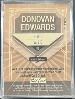 2024 Wild Card 5 CARD DRAW Donovan Edwards 4/4 Purple RC - Image 2