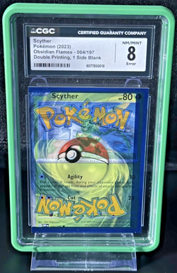 Pokemon CGC 8 Error Scyther Obsidian Flames Double Printing 004/197 - Image 1