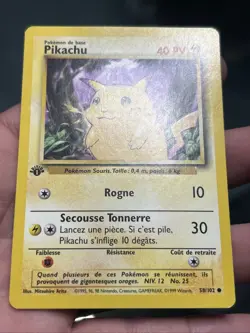 Pokemon TCG Pikachu Base Set 1st Edition Common Card 58/102 French- NM - Image 2