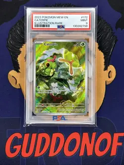 PSA 9 MINT 2023 Pokemon Mew EN-151 CATERPIE #172 Illustration Rare - Image 1
