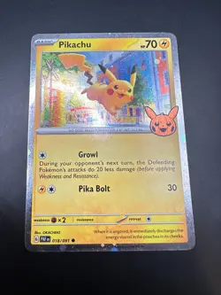 Pokemon - Pikachu 018/091 - Trick or Trade 2024 Cosmos Holo Rare Card - Image 1