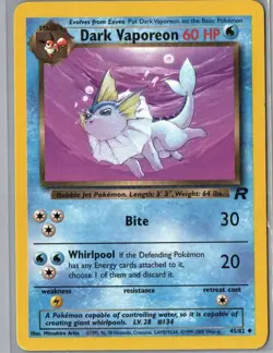 Dark Vaporeon 45/82 Uncommon Team Rocket Pokemon Unlimited Lightly Played - Image 1