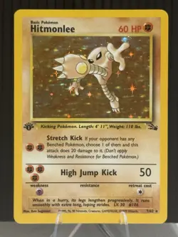 Hitmonlee 7/62 Fossil 1st Edition Holo Rare EN 1999 Basic HP60 Sugimori - Image 1