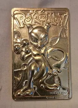 1999 Pokemon Gold Colored Mewtwo Metal Trading Card Medallion FREE US SHIPPING - Image 1